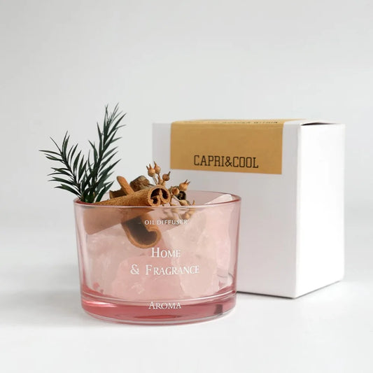 Rosa aroma olja diffusor med naturliga kristallstenar för en mjuk och romantisk doft.