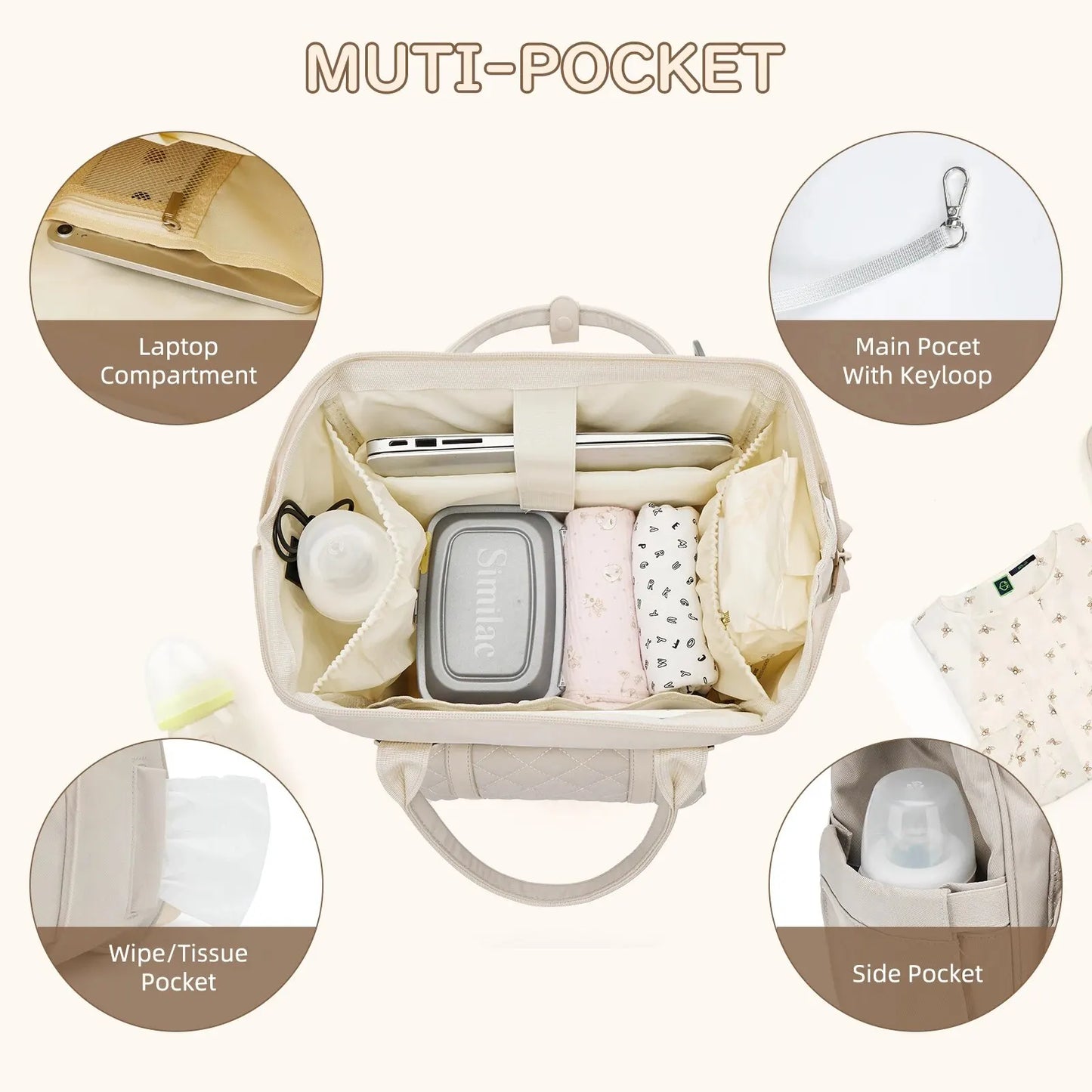 Svart Modern Baby Skötväska Ryggsäck För Babyförvaring