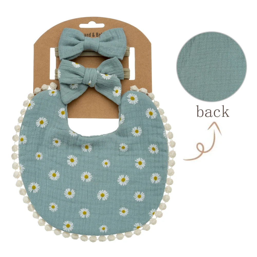 Baby Blommig Haklapp & Hårband - 3-delars Set