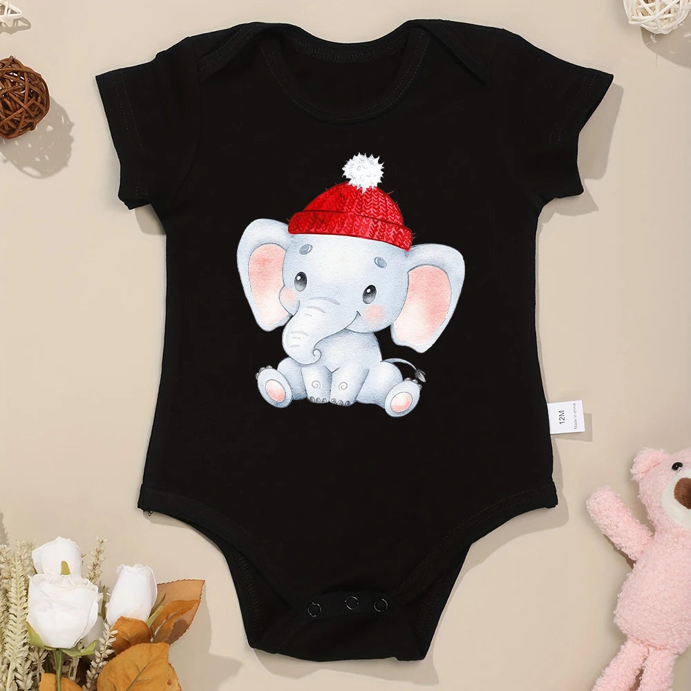 Mjuk och bekväm svart baby bodysuit med kawaii elefant