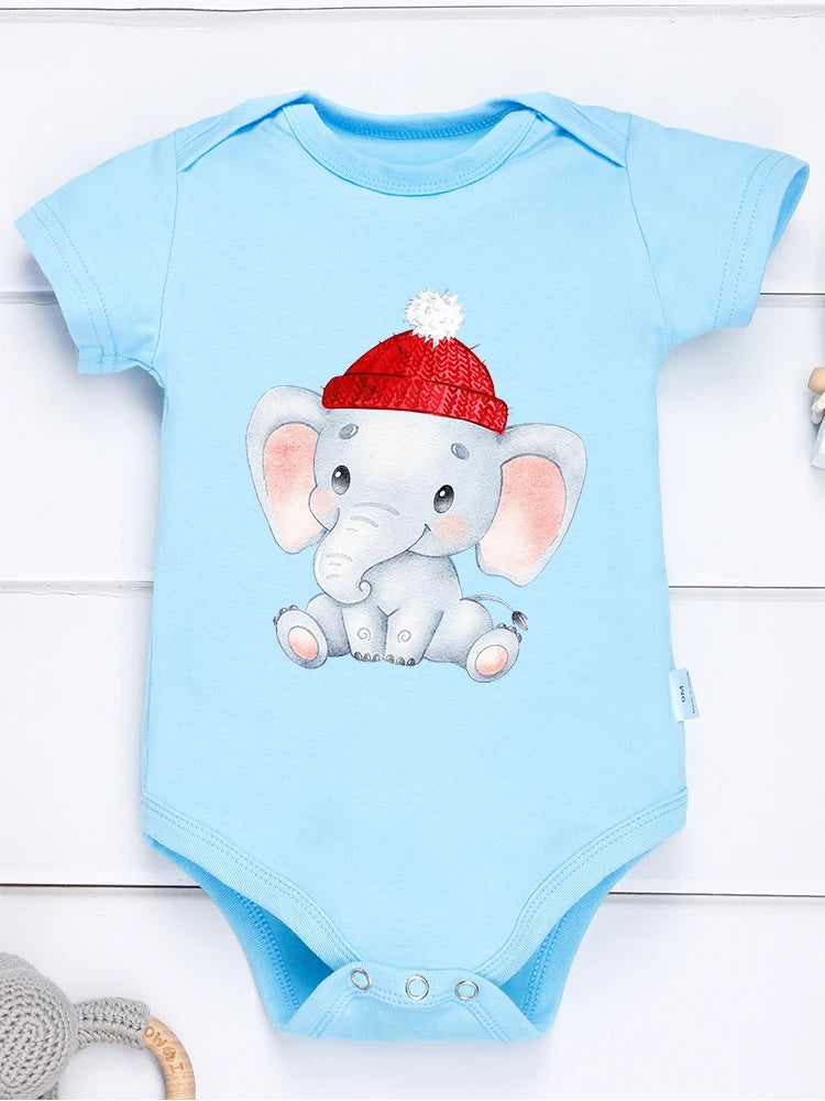 Blå baby bodysuit med elefant design, mjuk bomull