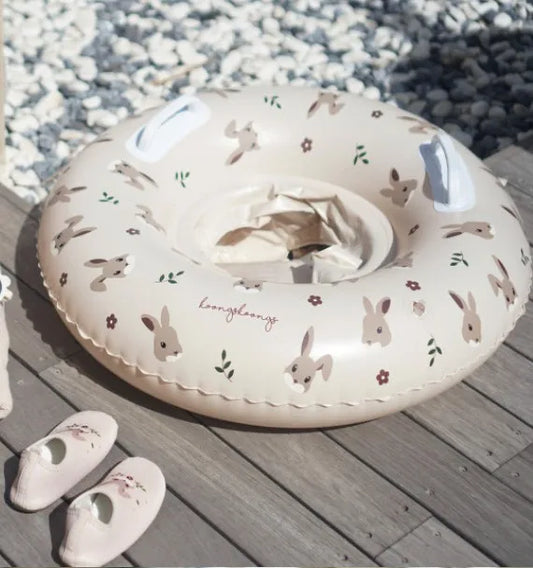 Uppblåsbar badring för barn i beige med kaninmotiv