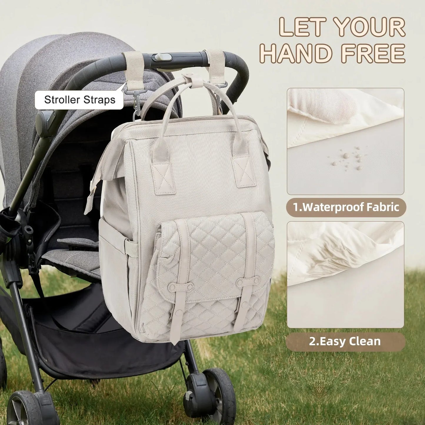 Elegant Beige Babyförvaring Skötväska med Stor Kapacitet