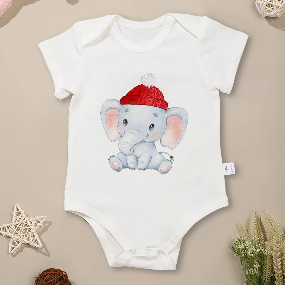 Kawaii elefantmönstrad baby bodysuit i mjuk bomull