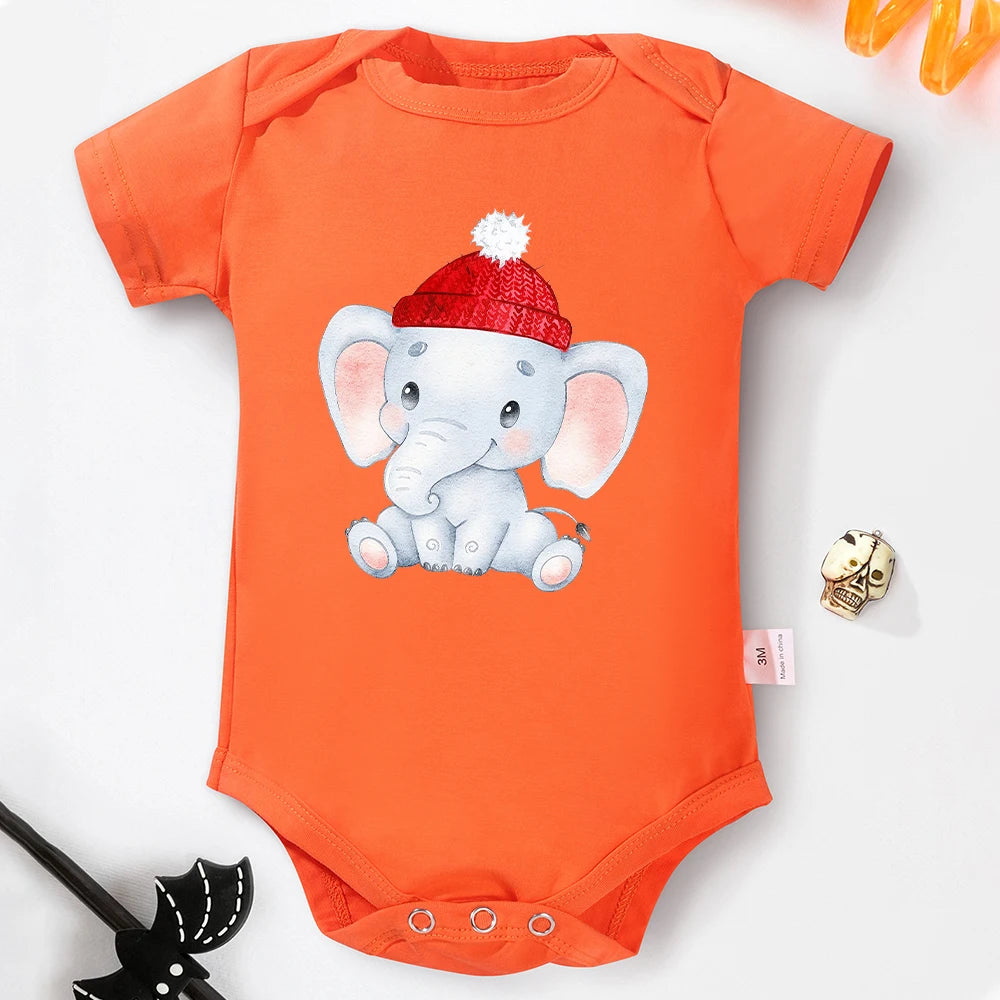 Söt orange bodysuit för bebisar med elefantmönster