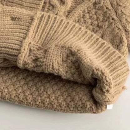 Handstickad Beige Baby Cardigan Ull Kofta