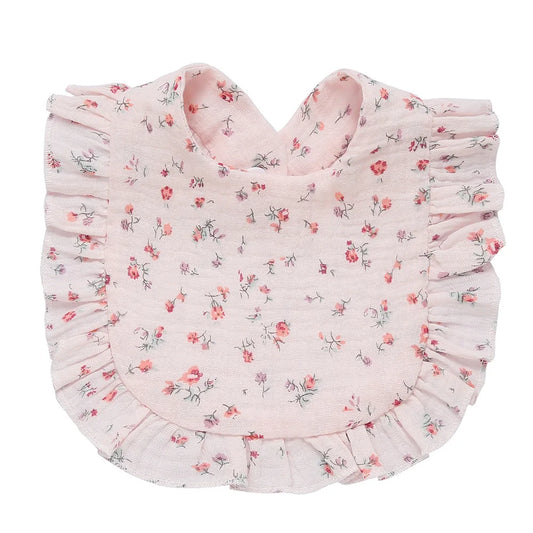 Baby haklapp och dregglis med blommotiv i rosa