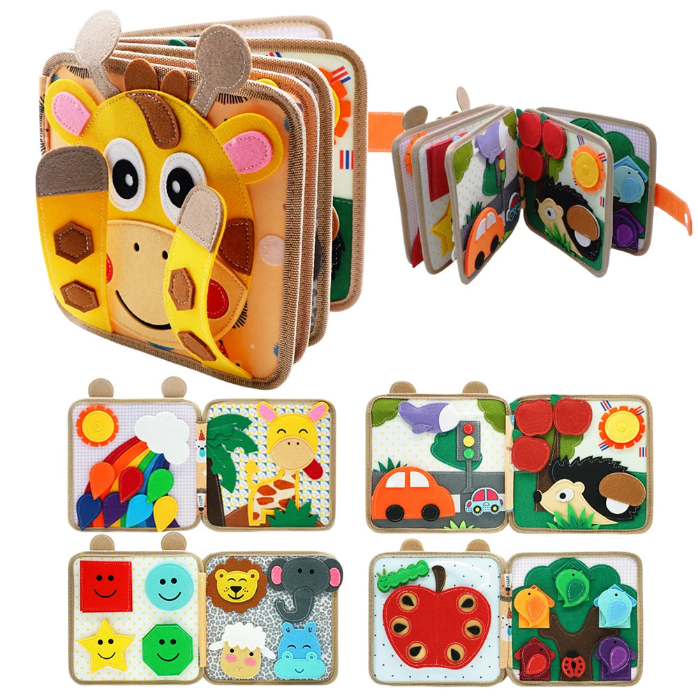Babybok i Tyg med Giraff – Montessori Leksak för Småbarn