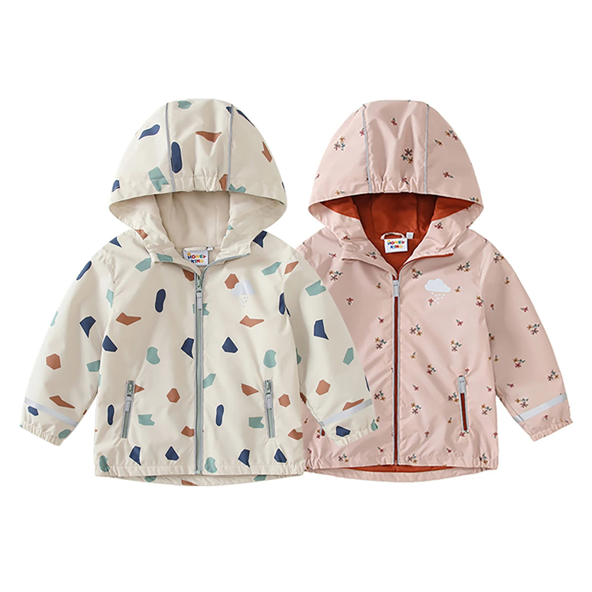 Fleecefodrat Regnjacka Beige Prickig