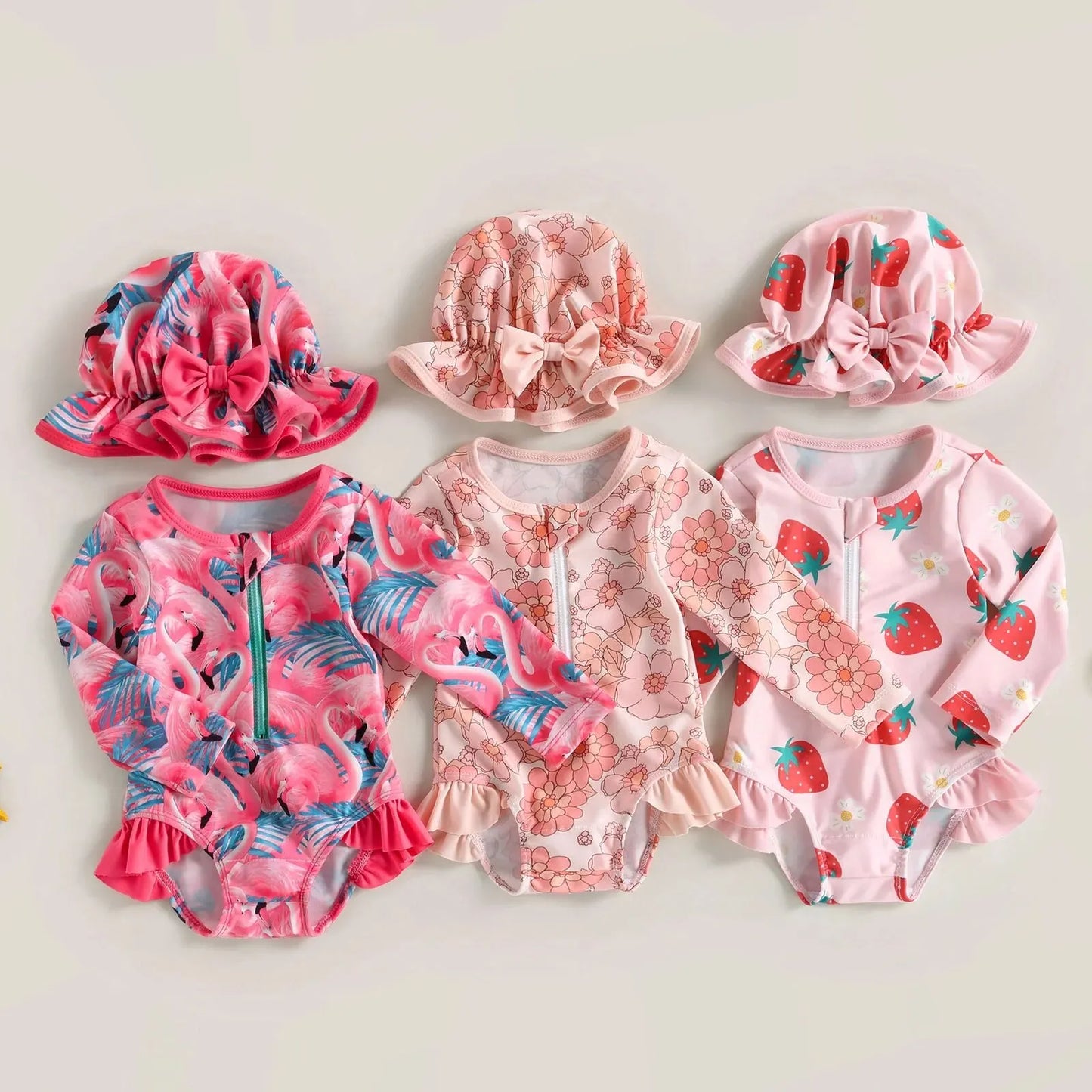 Rosa Långärmad Baby UV-Baddräkt Blommig
