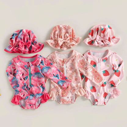 Rosa Långärmad Baby UV-Baddräkt Blommig
