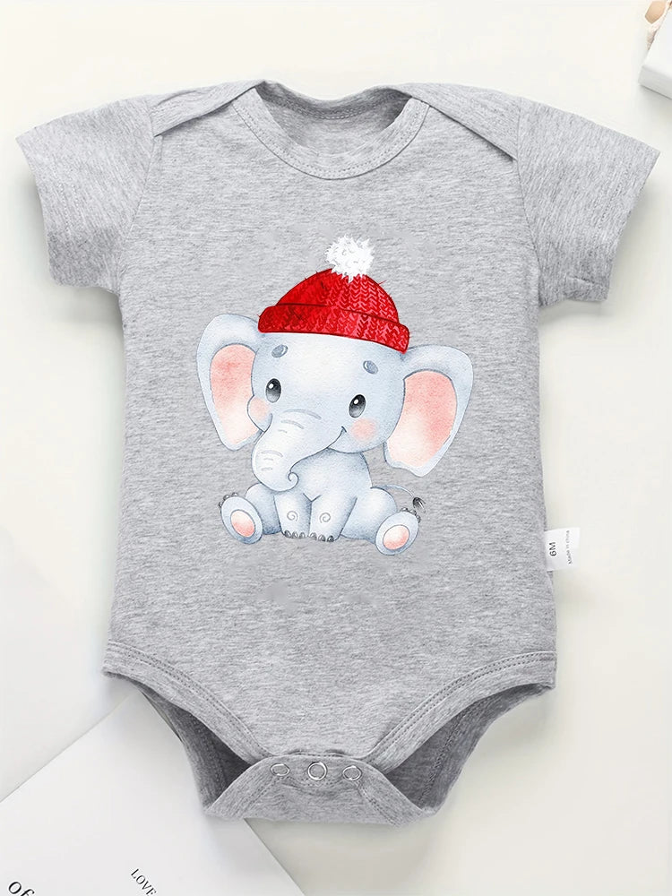 Söt grå bodysuit för bebisar med kawaii elefant