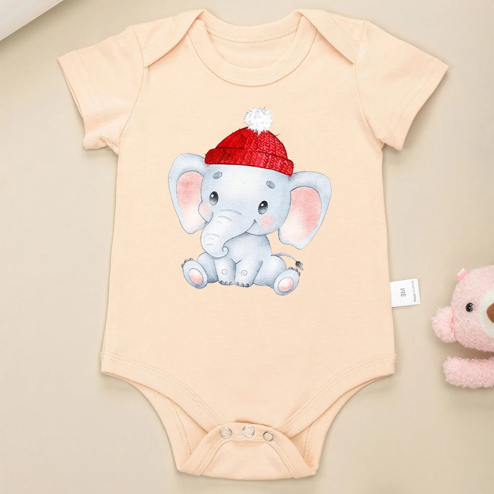 Unisex khaki bodysuit för bebisar med elefanttryck