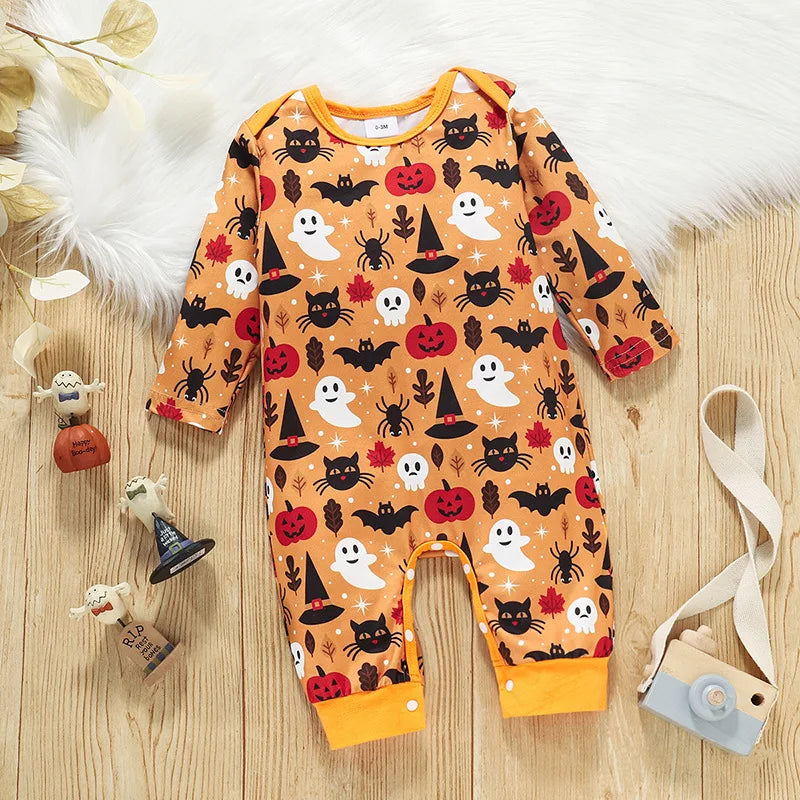 Långärmad Orange Halloween Bodysuit för Baby