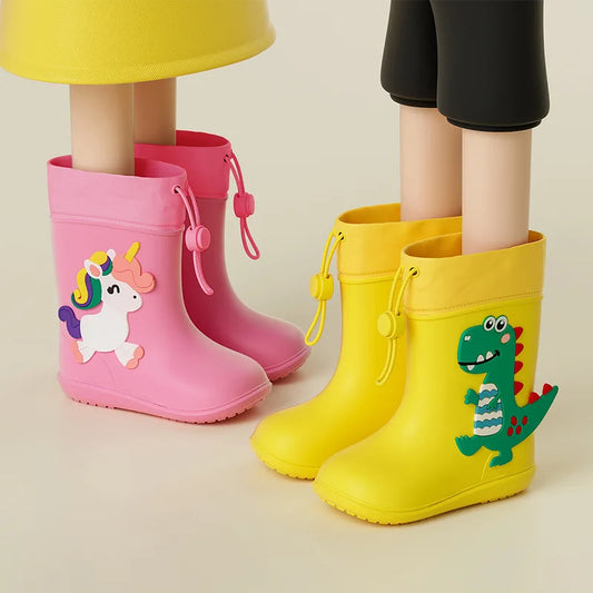 Dino Gummistövlar 3D Design - Gul, Grön, Rosa