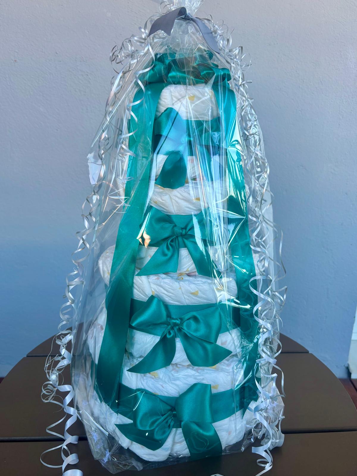 Stor Blöjtårta med Rosett – Perfekt för Babyshower (4-våningar)