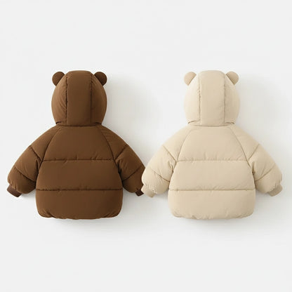 Beige Vadderad Barnjacka med Huva och Öron - Björn