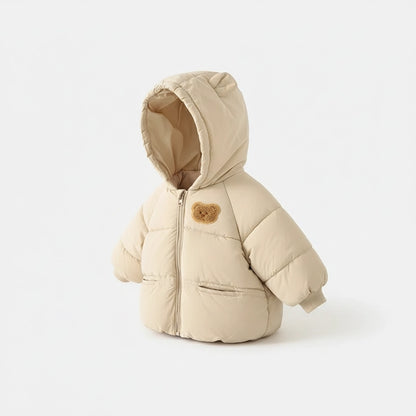 Beige Vadderad Barnjacka med Huva och Öron - Björn