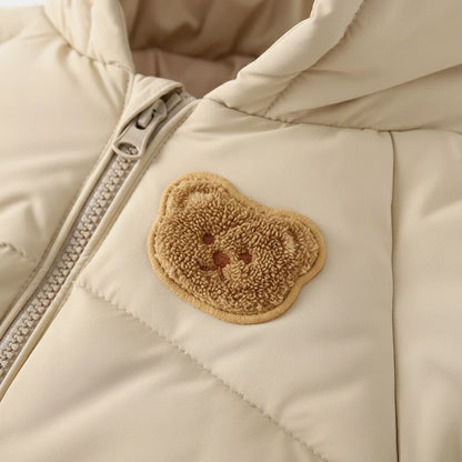 Beige Vadderad Barnjacka med Huva och Öron - Björn