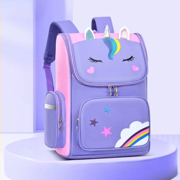 Lila unicorn ryggsäck för flickor med regnbågsdetaljer